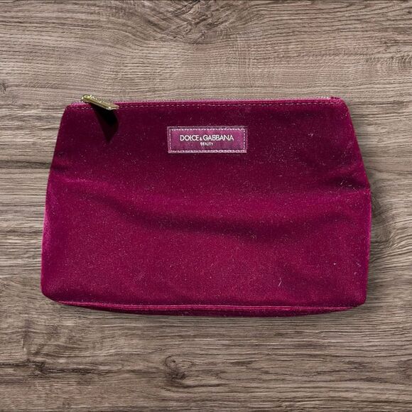 Dolce & Gabbana Suede Velvet Red Velour Maroon Cosmetic Pouch - Picture 1 of 5